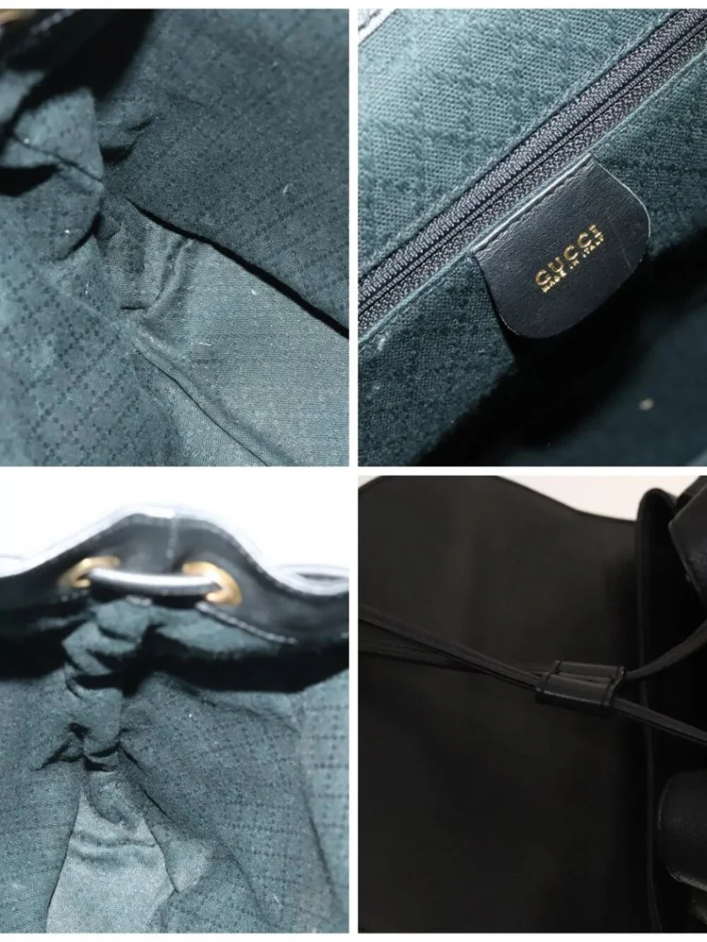 GUCCI Bamboo Backpack Leather Black Gold - Picture 13 of 16